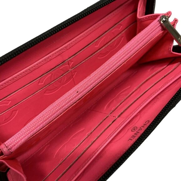 Auth CHANEL Cambon Line A50078 Black Lambskin Patent Leather Long Wallet - Picture 3 of 12